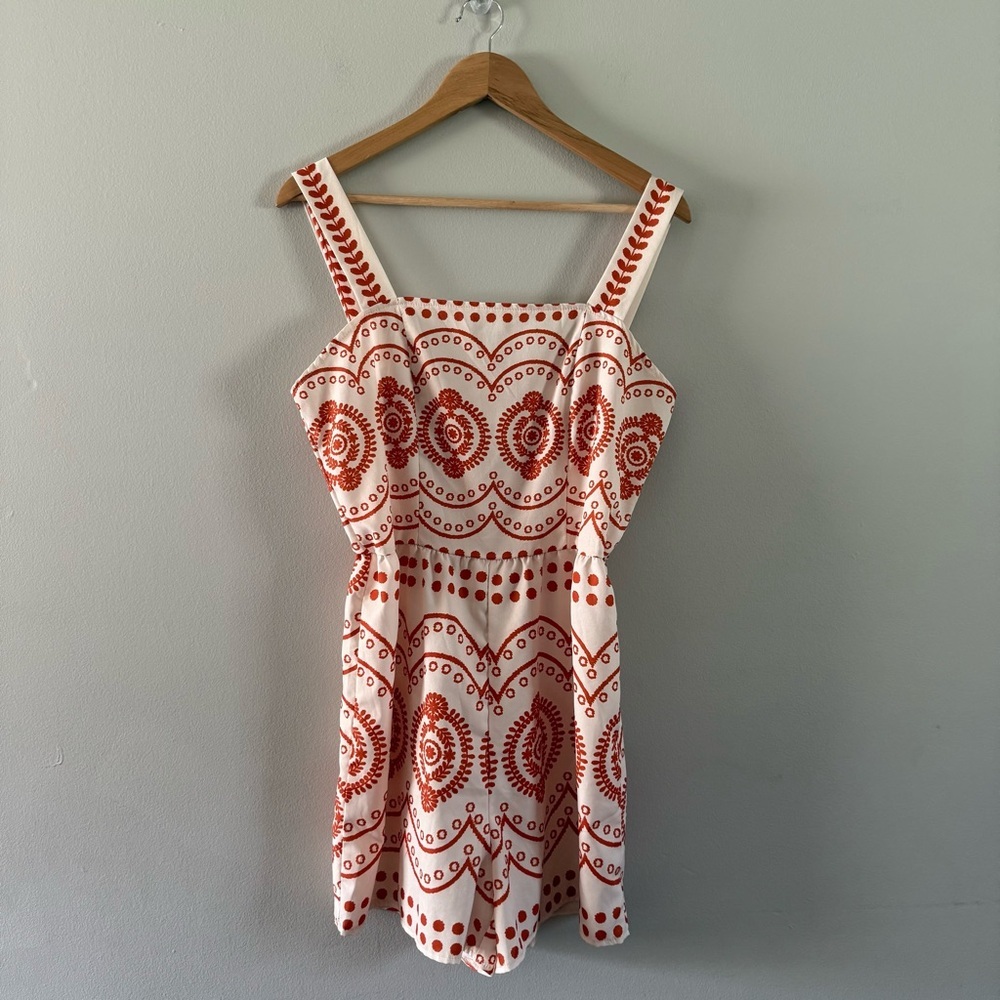 SHEIN Cream & Rust Printed Square Neck Romper - Picture 2 of 7